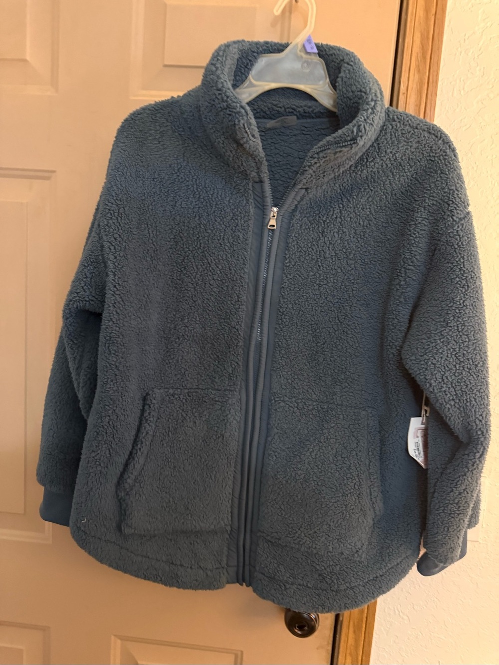 Jessica Simpson Plush Teddy Jacket in Slate Blue
